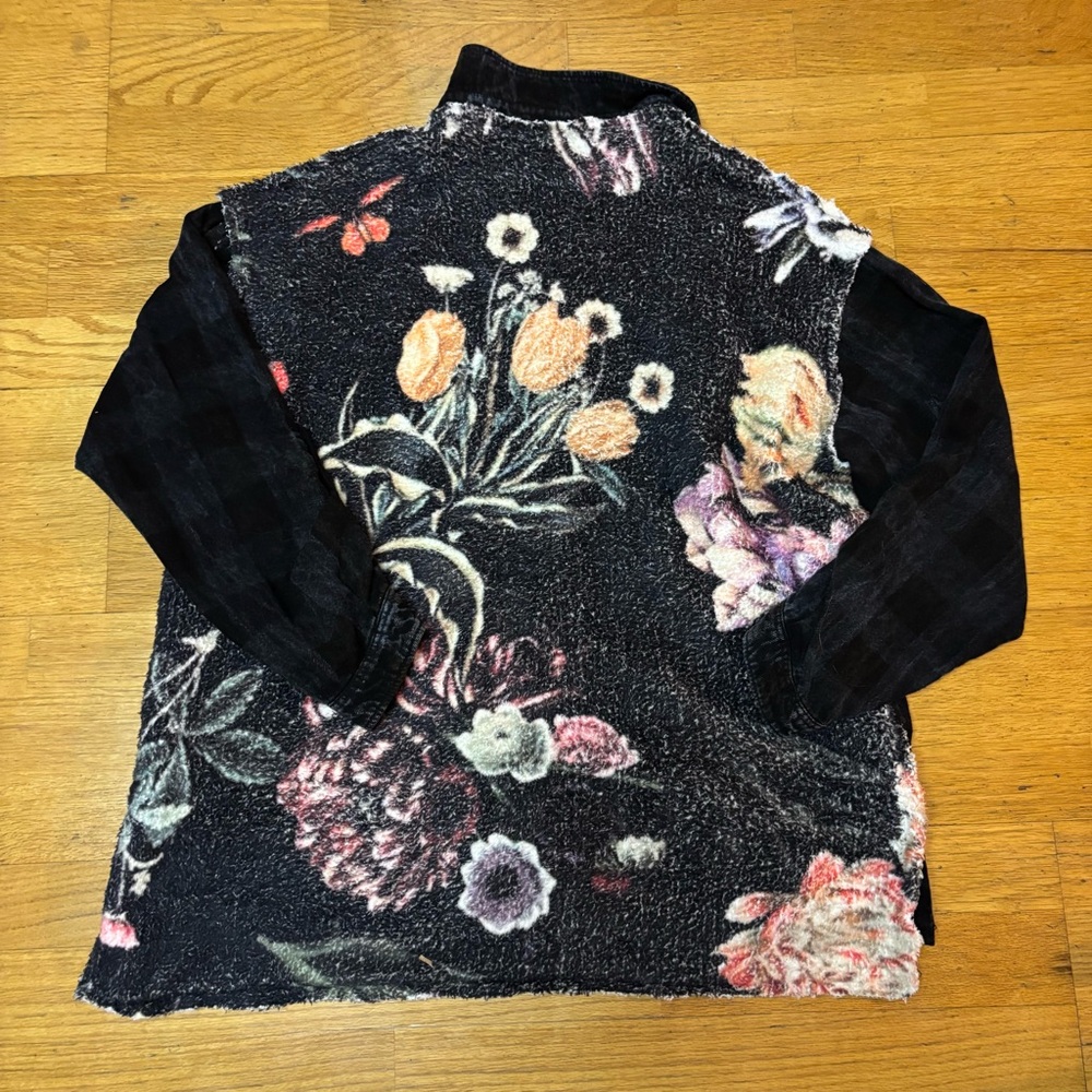 The Nu Vintage Plaid Floral Pockets Lagenlook Fisherman Slouchy Teddy Shacket M - Picture 3 of 6